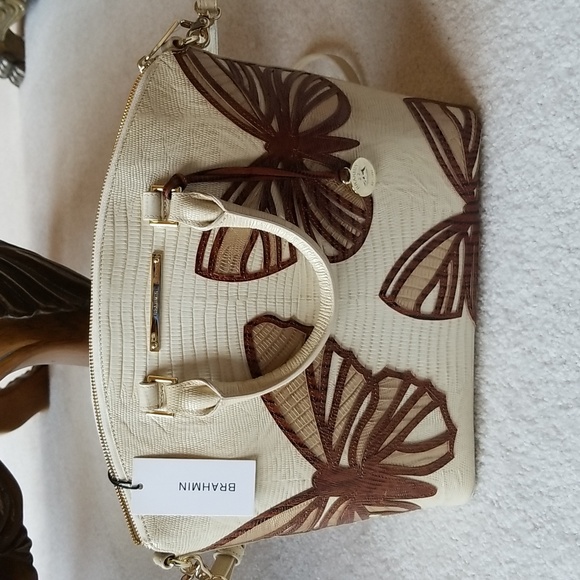 Brahmin Butterfly Design Vanilla Cream Monte Large Duxbury Satchel - Picture 2 of 10